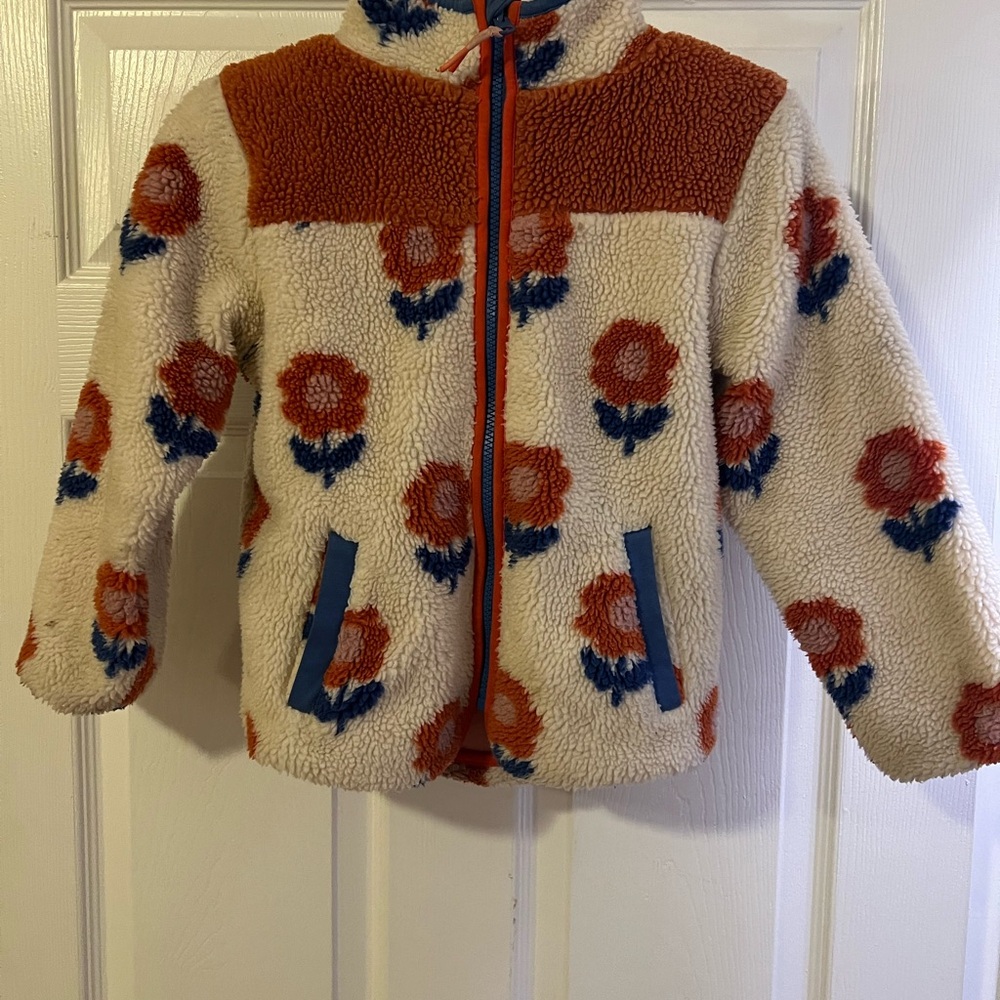 Floral Fleece Jacket with Orange Accents